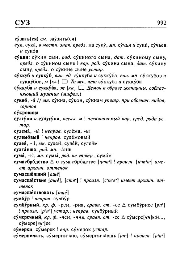 Сканированная страница орфоэпического словаря русского языка Резниченко