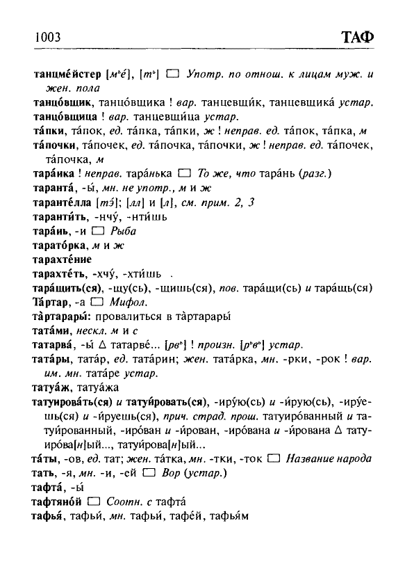 Сканированная страница орфоэпического словаря русского языка Резниченко
