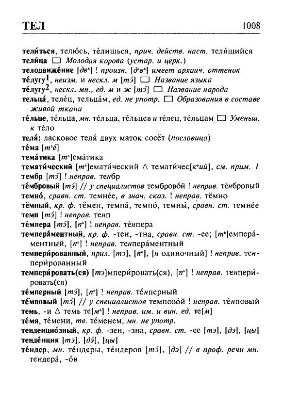 Сканированная страница орфоэпического словаря русского языка Резниченко